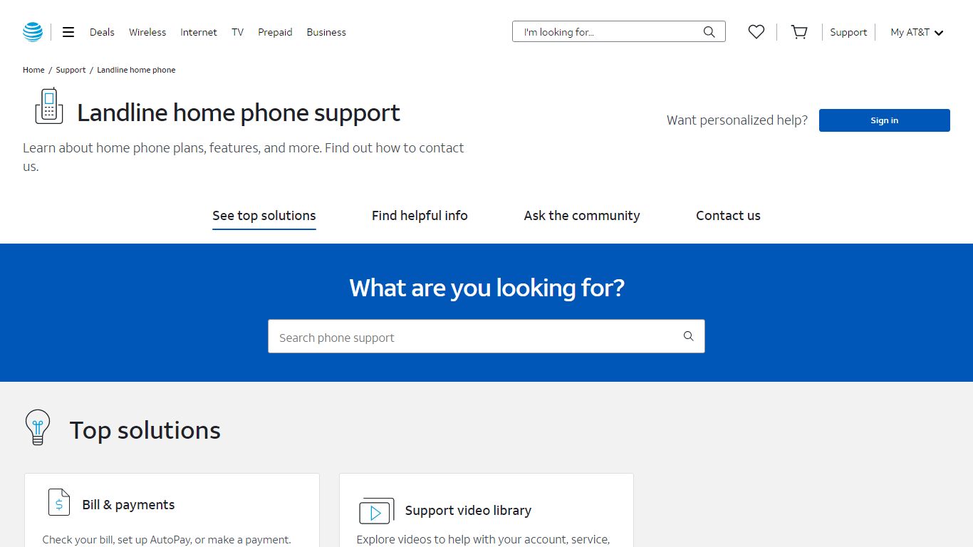 Landline home phone support - AT&T